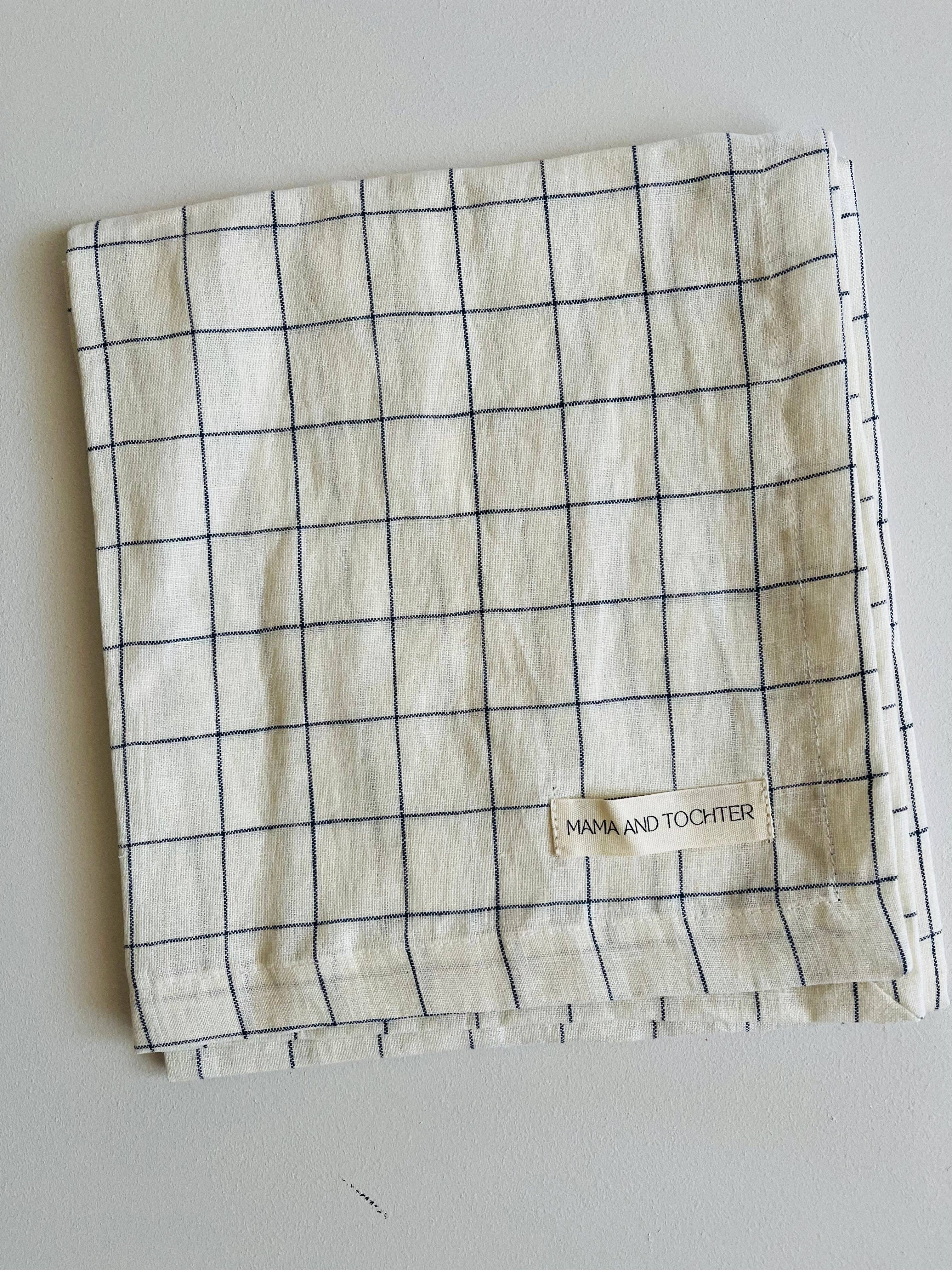 Pure French Linen Tea Towel - Blue Grids