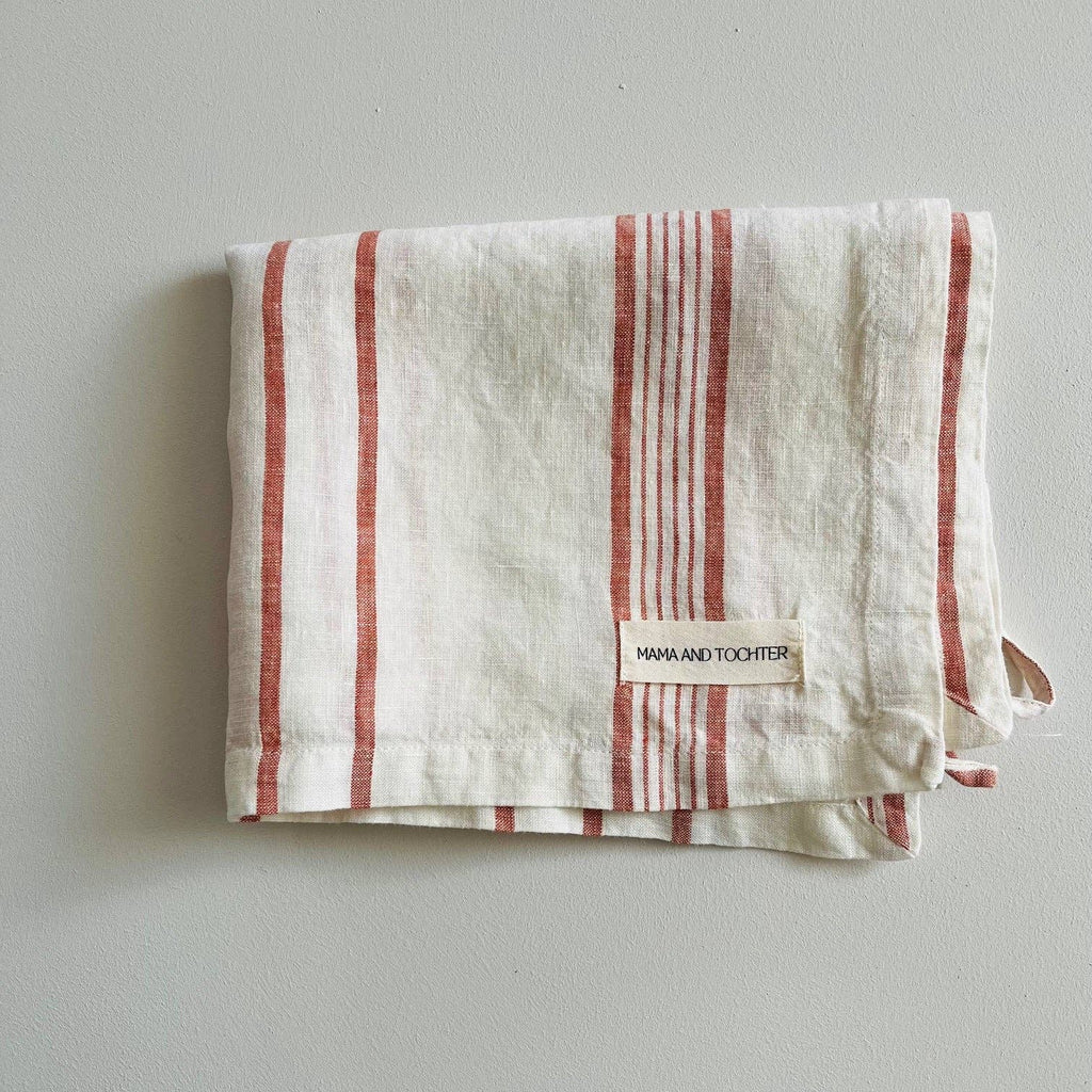 Pure French Linen Tea Towel - Rust Stripe (DUE MARCH)