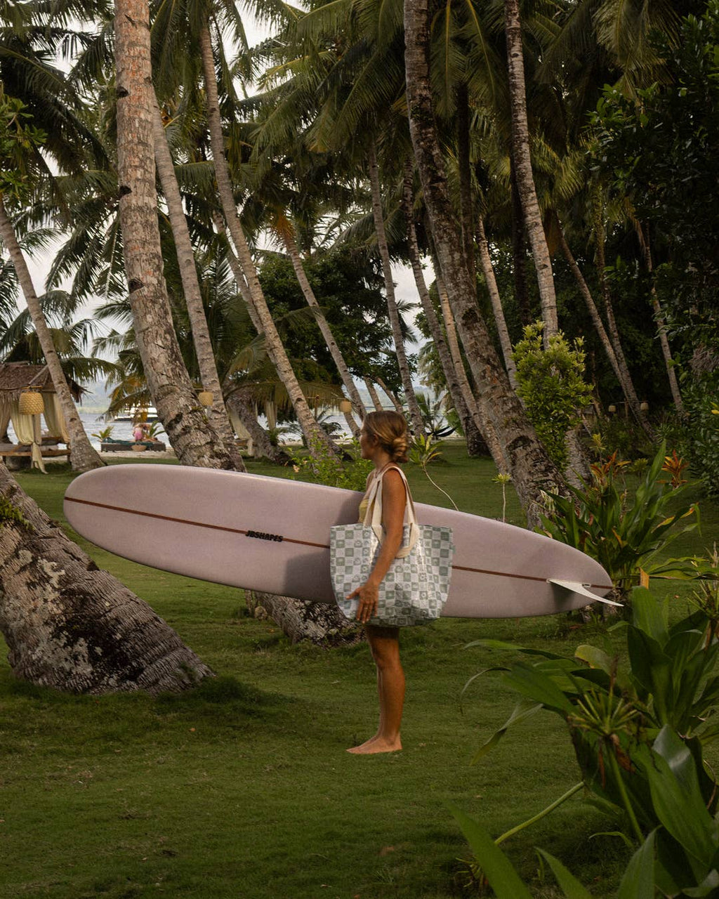 Neutral Check Sage Green - Weekender Tote Bag with Pocket