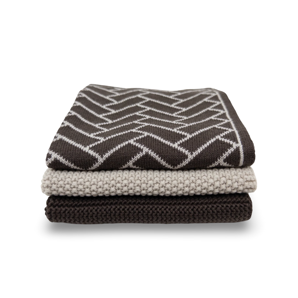 Dishcloth Variety 3pk - Chocolate Herringbone
