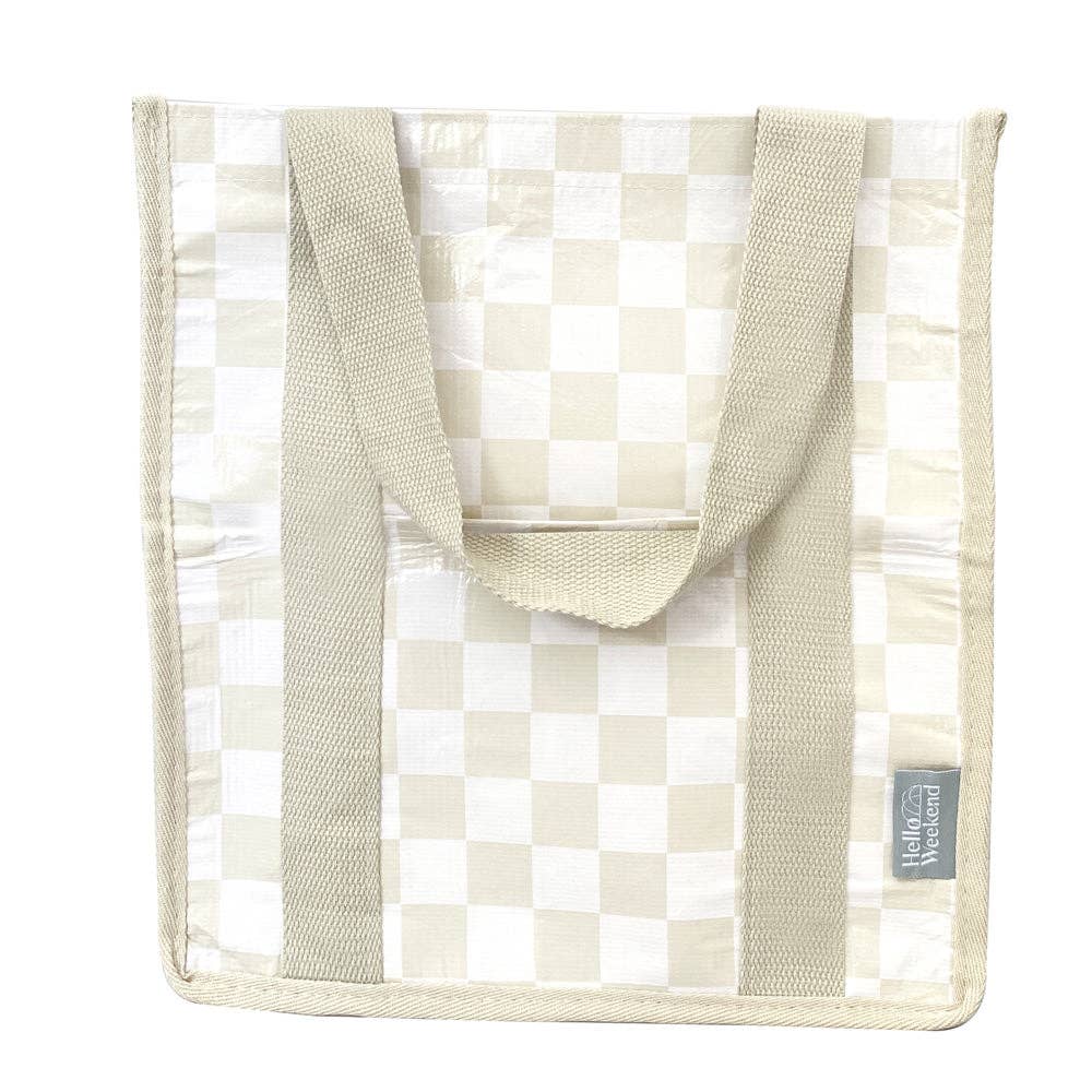 Neutral Checkerboard - Daily Market Tote Bag with Pocket