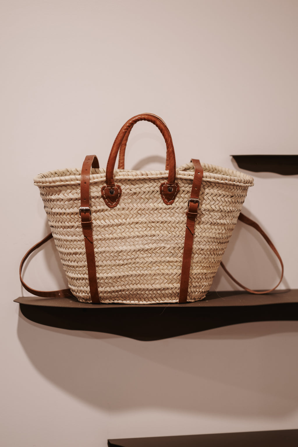 Tan French Market Basket Backpack