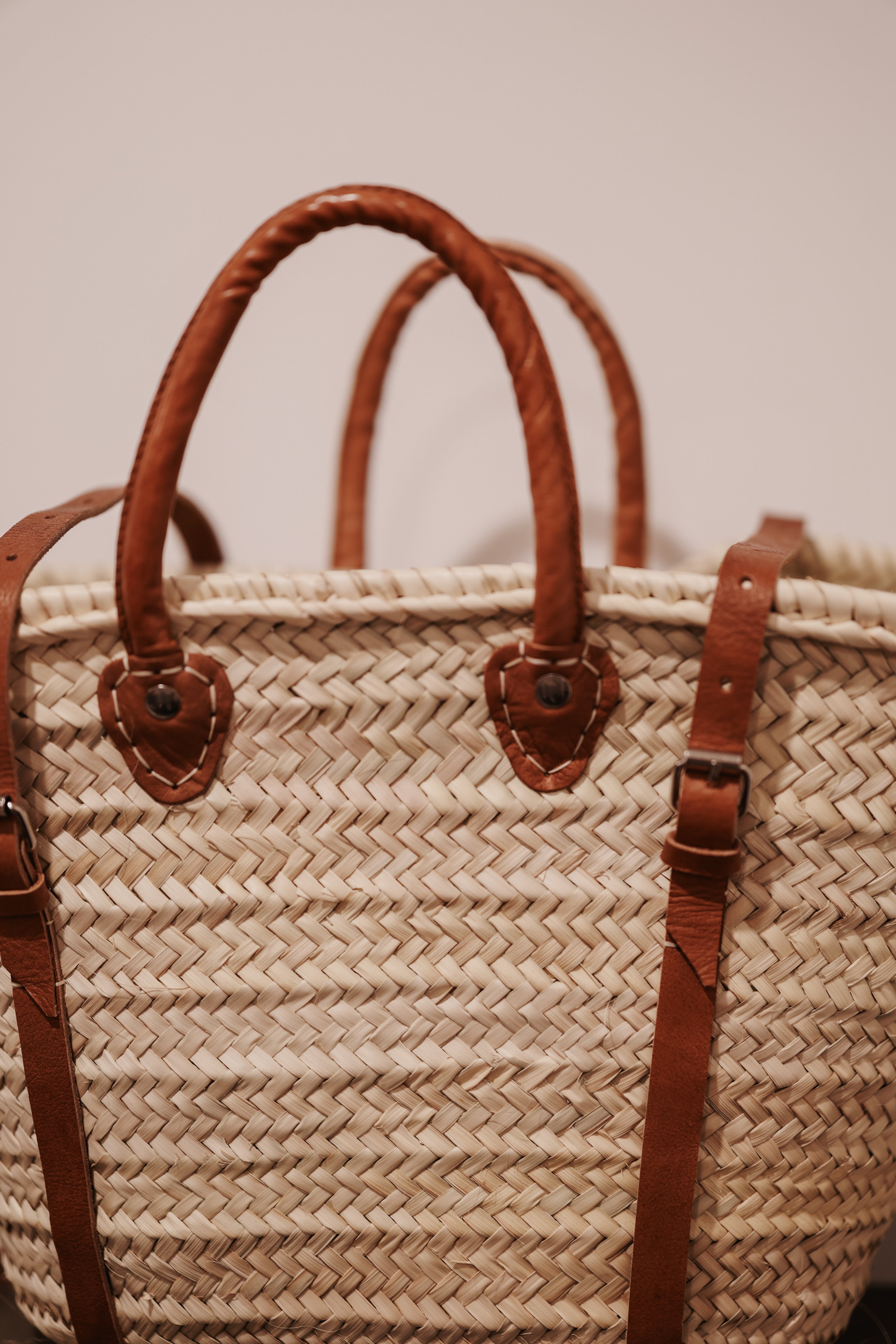 Tan French Market Basket Backpack