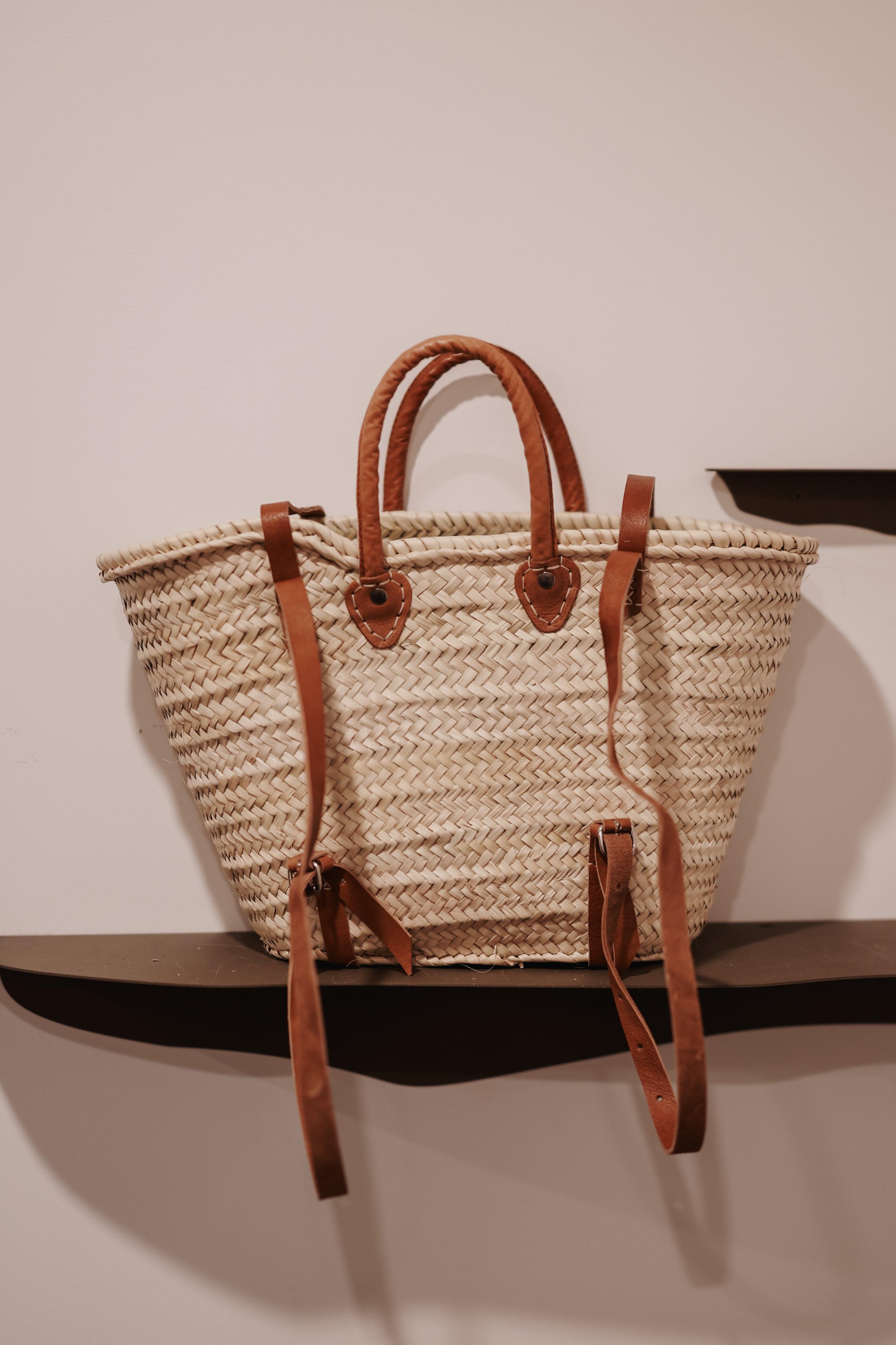 Tan French Market Basket Backpack