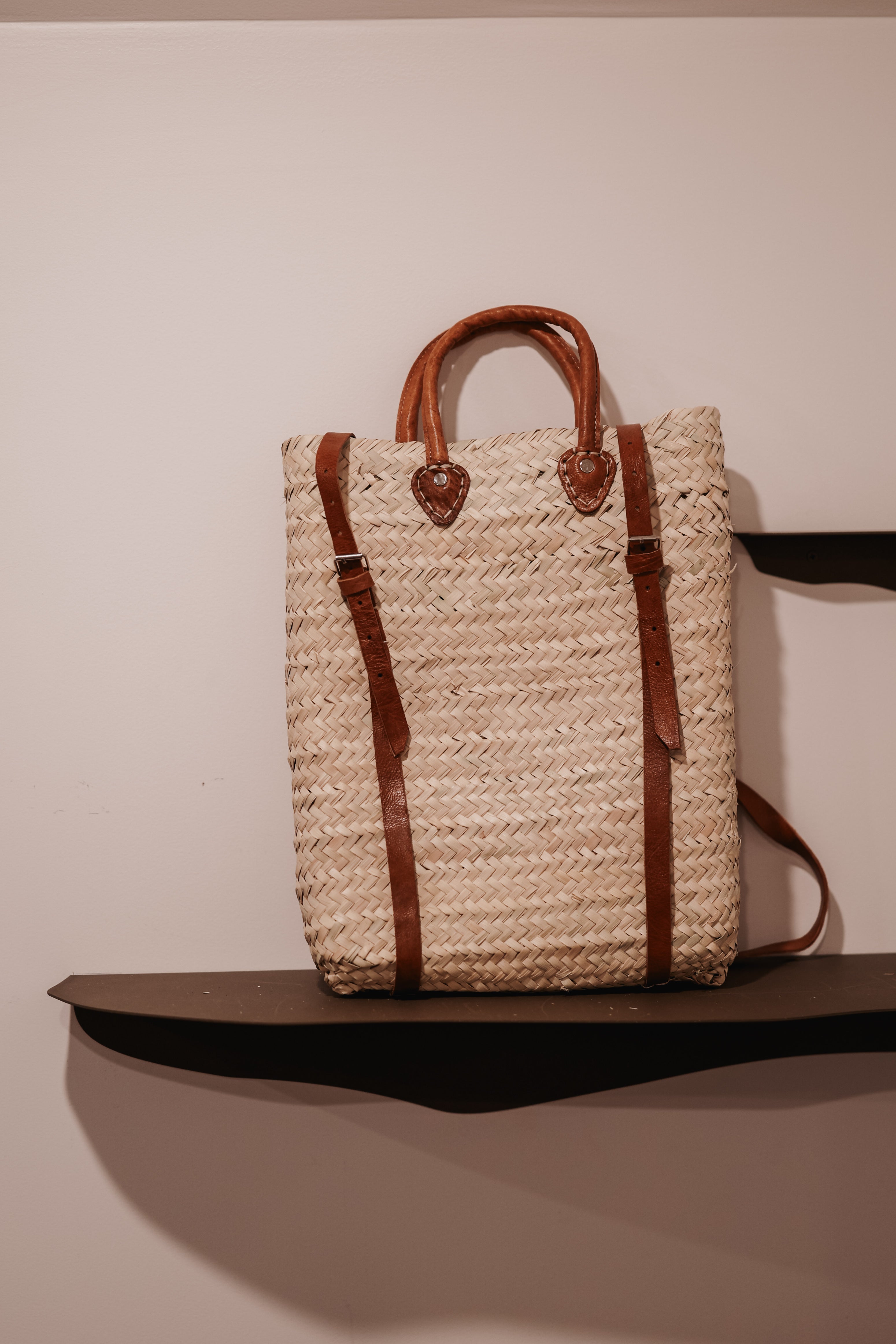 Tan Market Basket Backpack