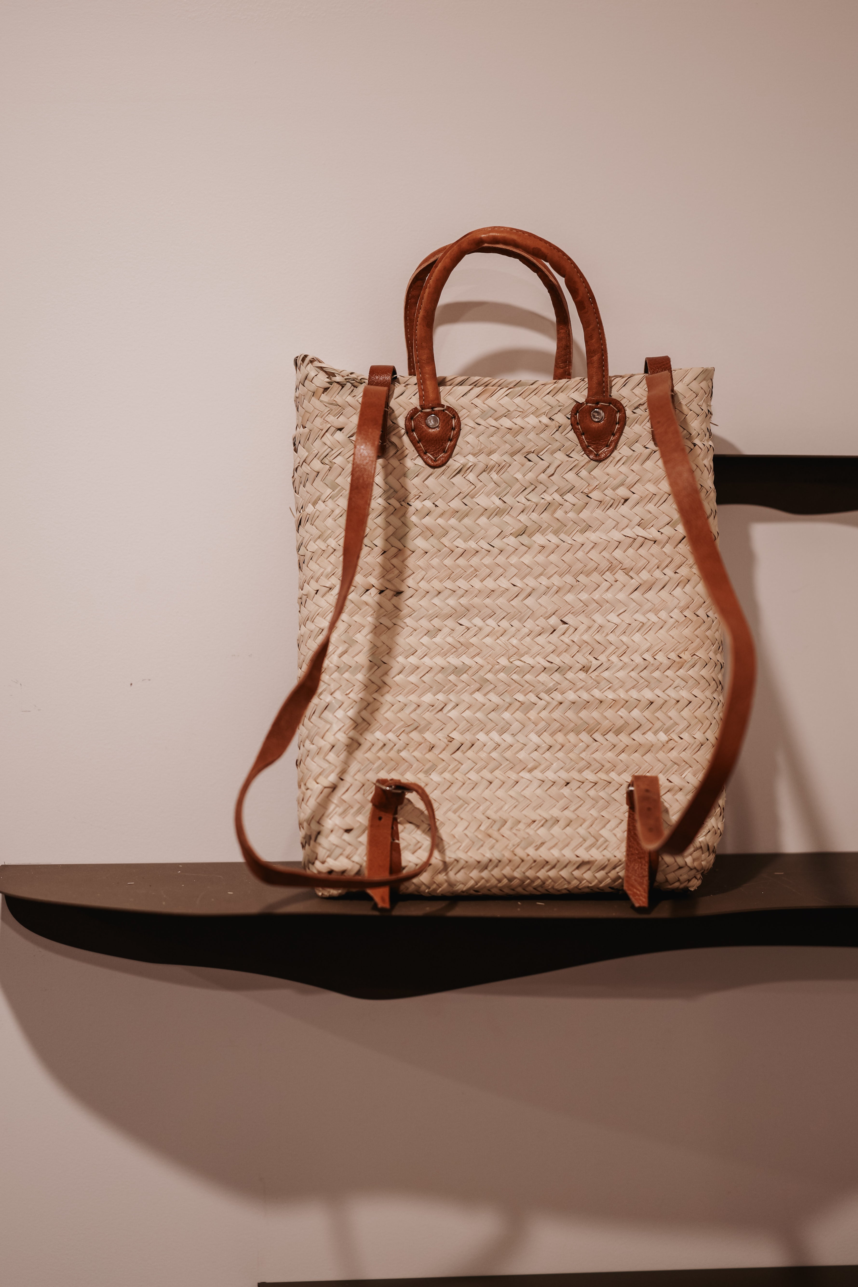 Tan Market Basket Backpack