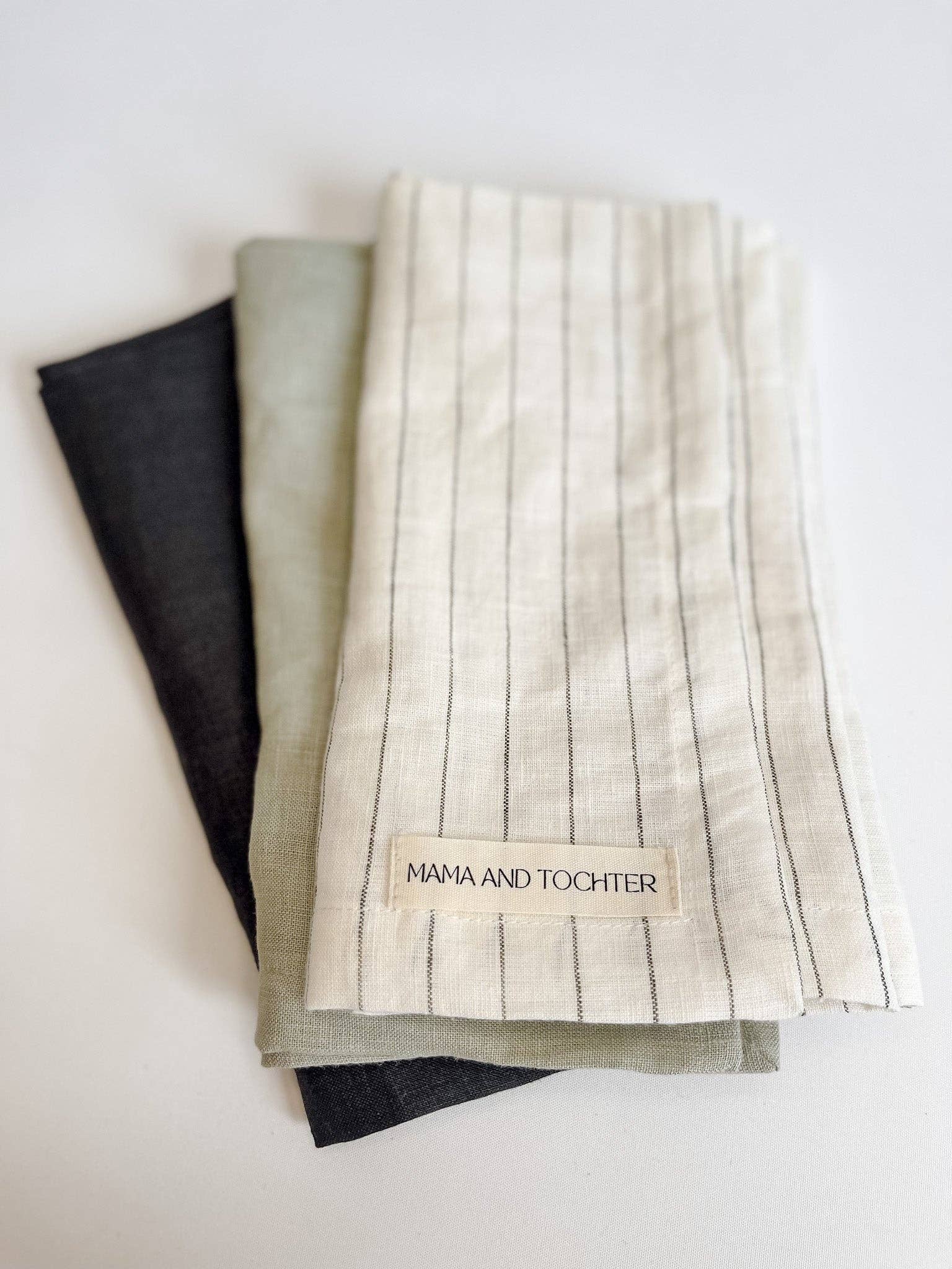 Pure French Linen Tea Towel - Olive Stripe (DUE MARCH)