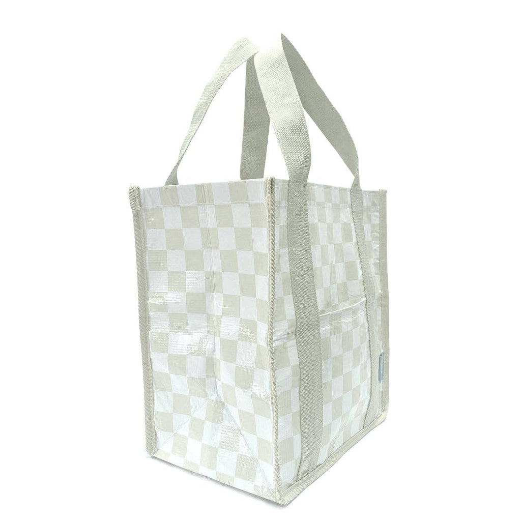 Neutral Checkerboard - Daily Market Tote Bag with Pocket