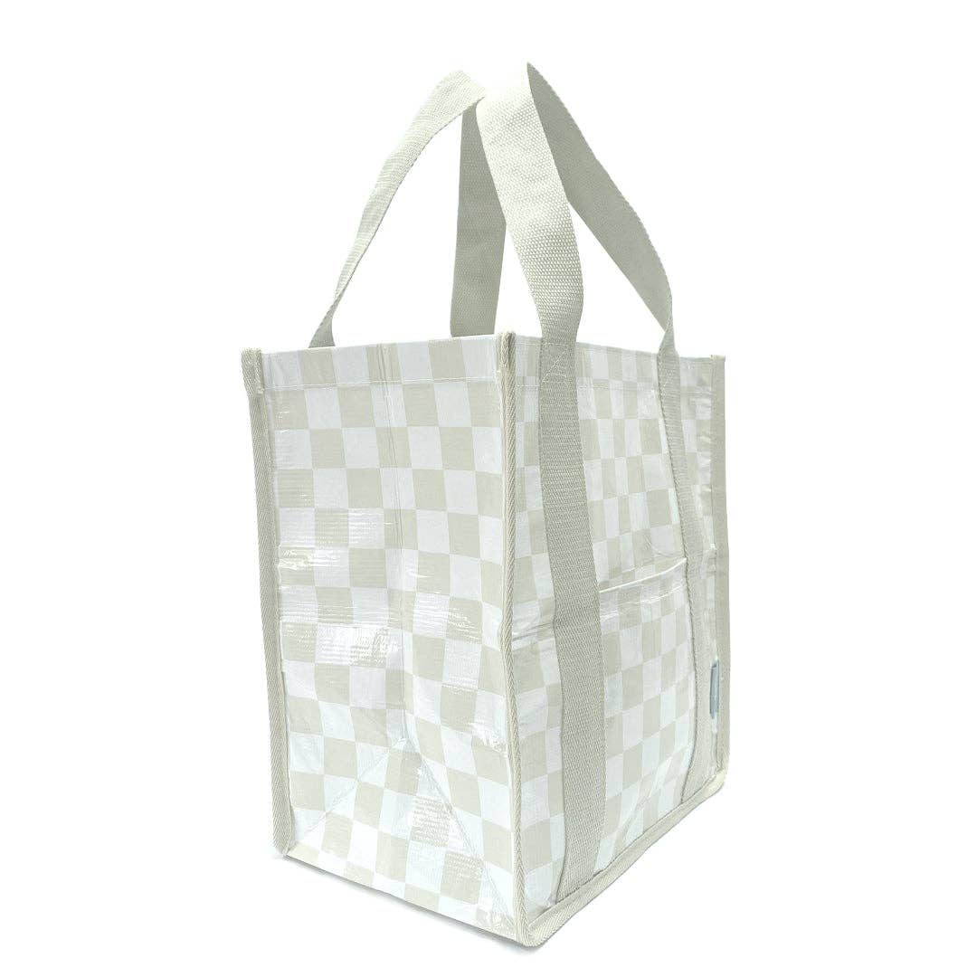 Neutral Checkerboard - Daily Market Tote Bag with Pocket