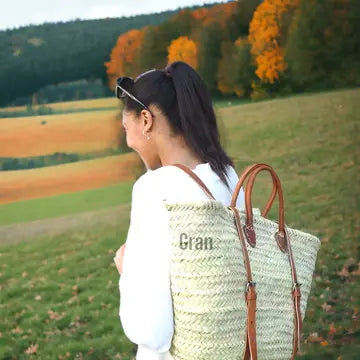 Tan French Market Basket Backpack