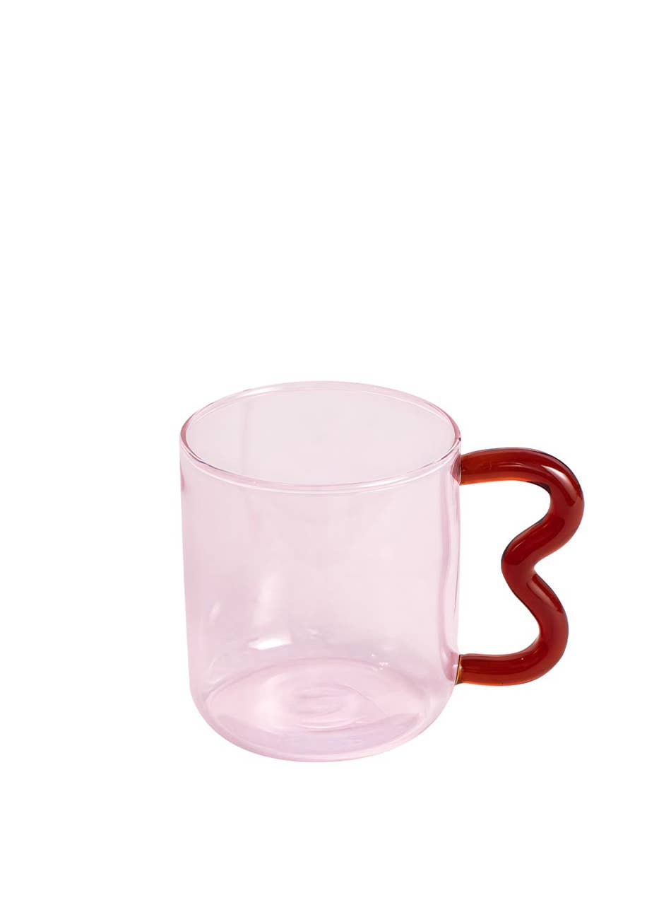 Pink Glass Mug – Wavy Red Handle 450ml