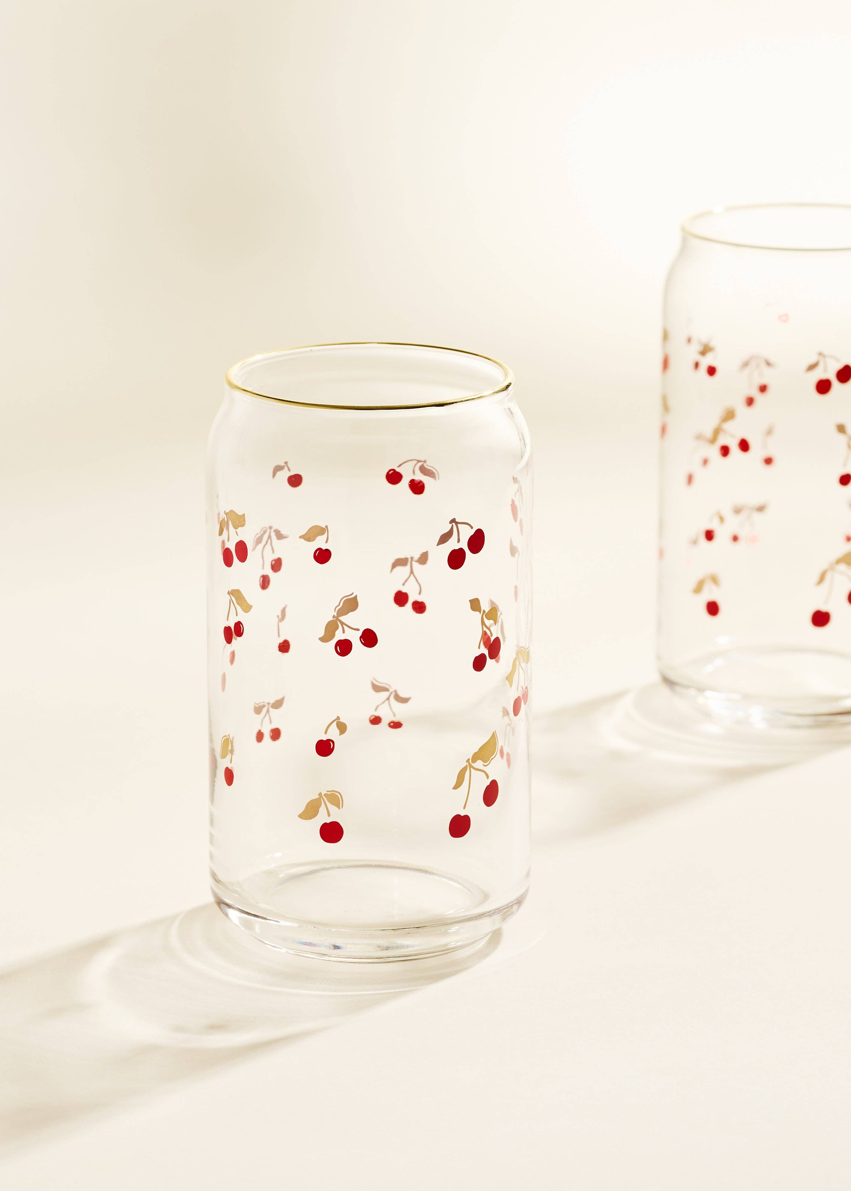Gold Cherry Scatter 16 oz Gold Rimmed Soda Can Glass