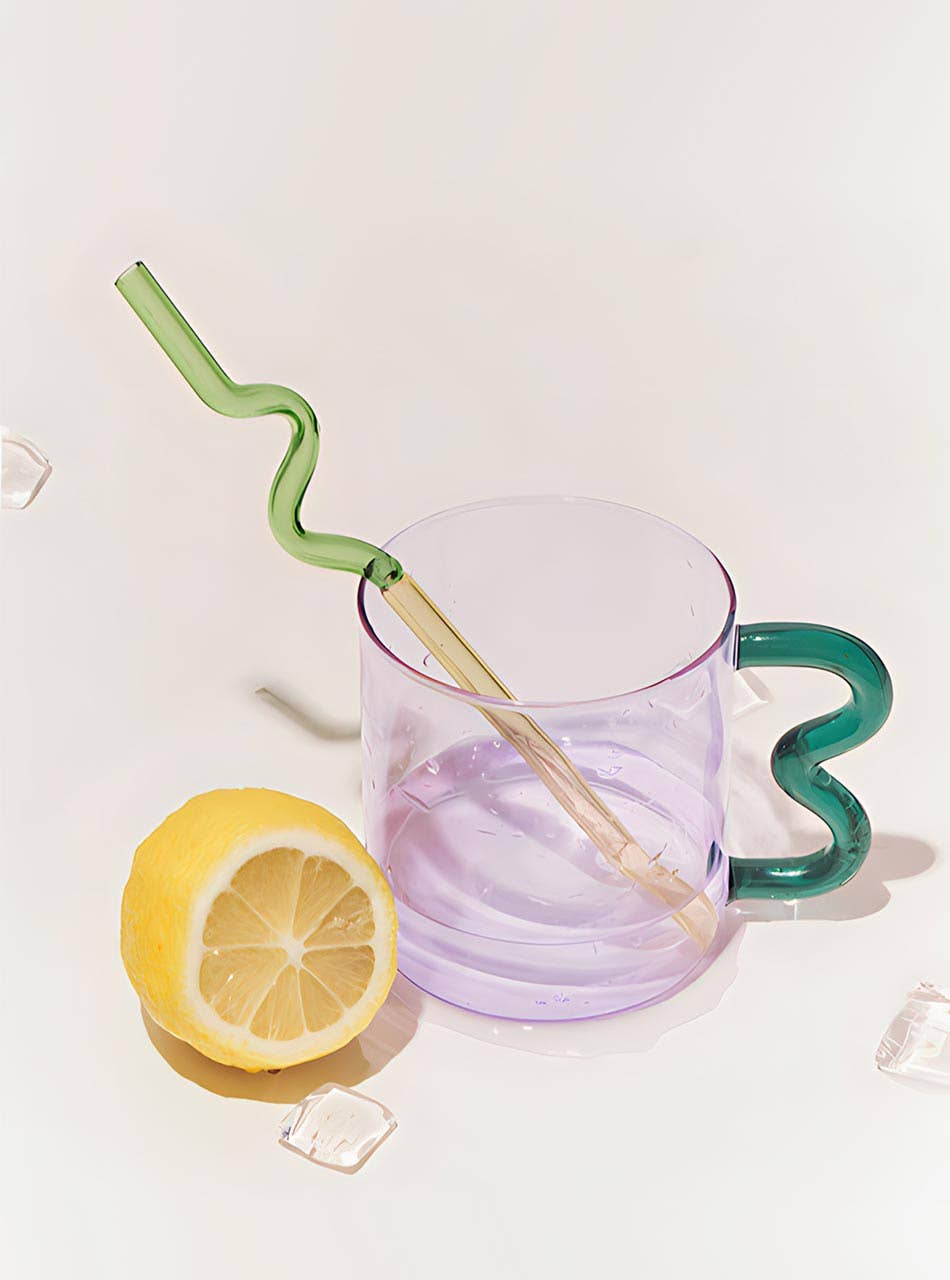 Pink Glass Mug – Wavy Green Handle 450ml