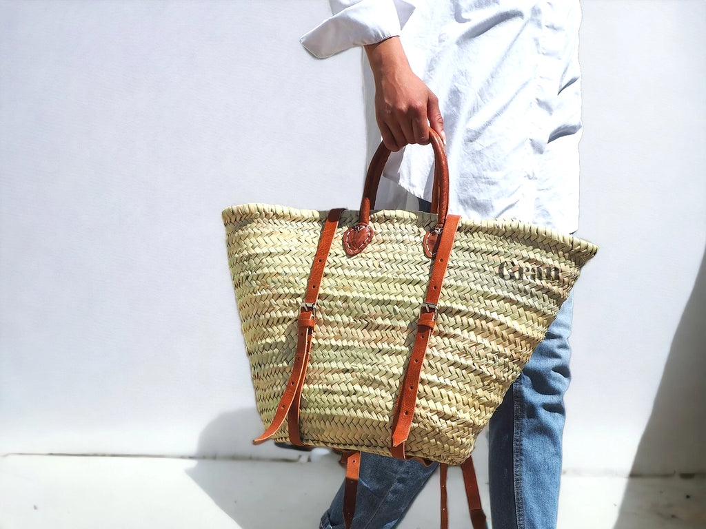 Tan French Market Basket Backpack