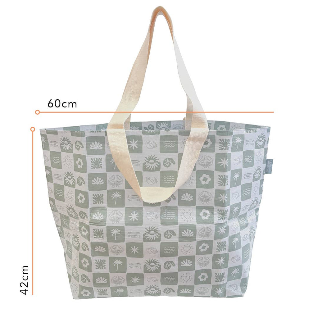 Neutral Check Sage Green - Weekender Tote Bag with Pocket
