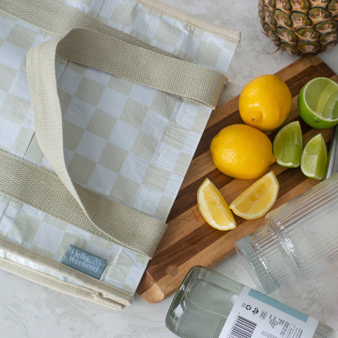 Neutral Checkerboard - Daily Market Tote Bag with Pocket