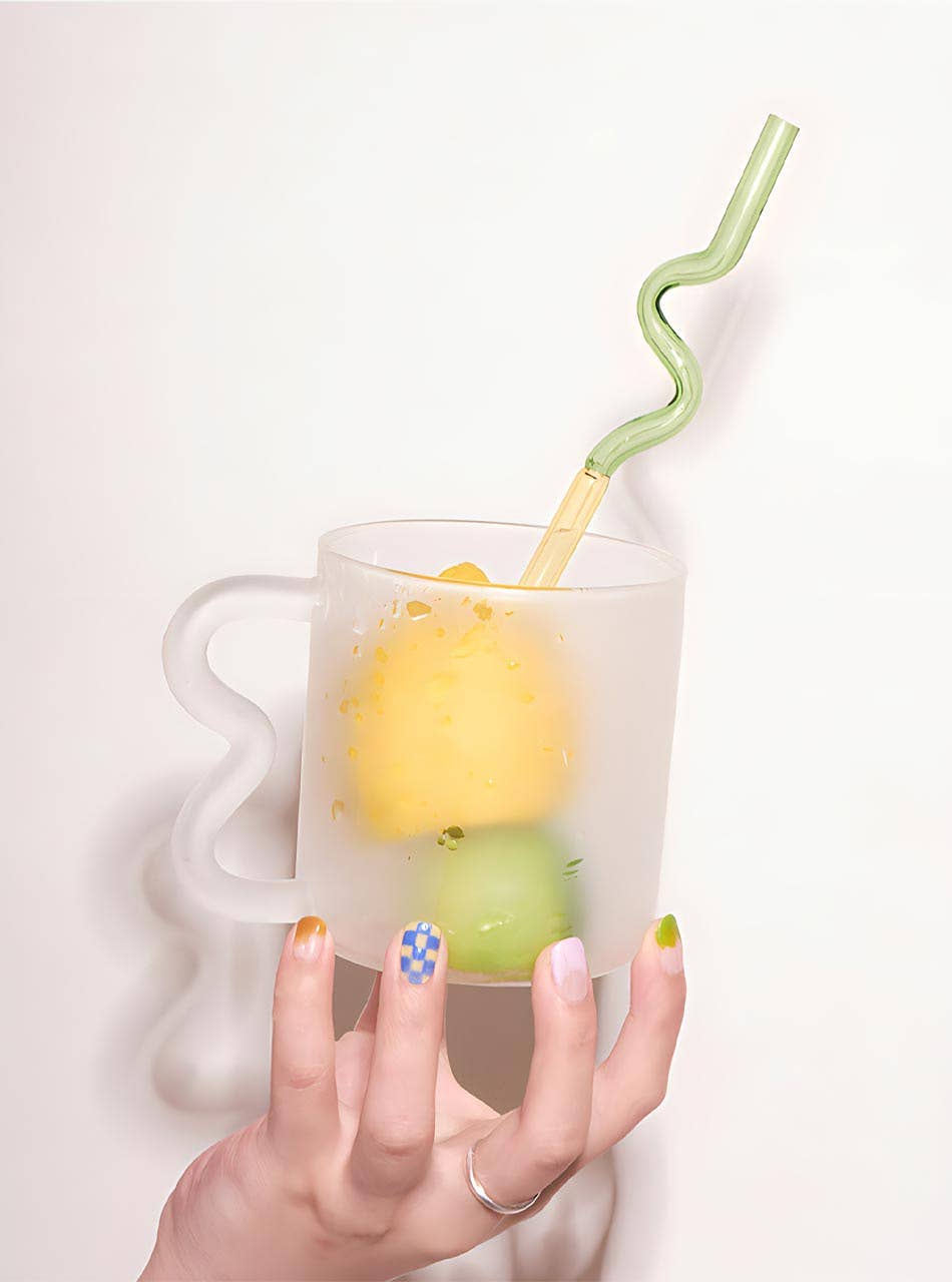 Pink Glass Mug – Wavy Red Handle 450ml