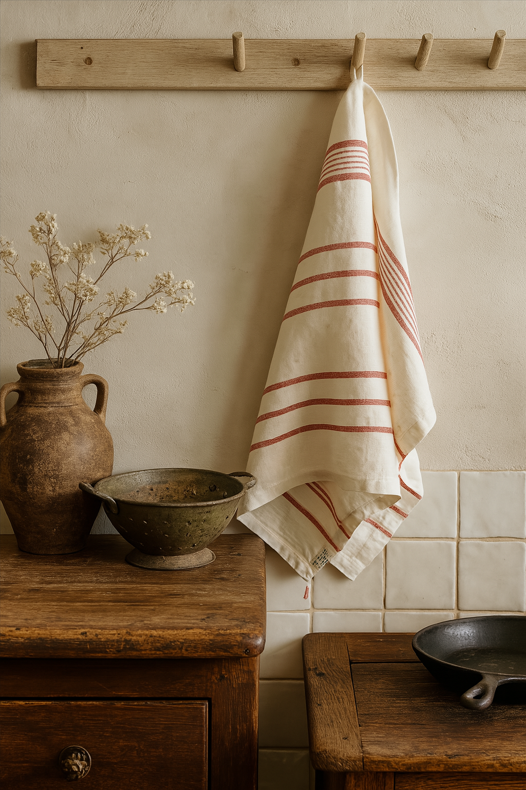 Pure French Linen Tea Towel - Rust Stripe (DUE MARCH)