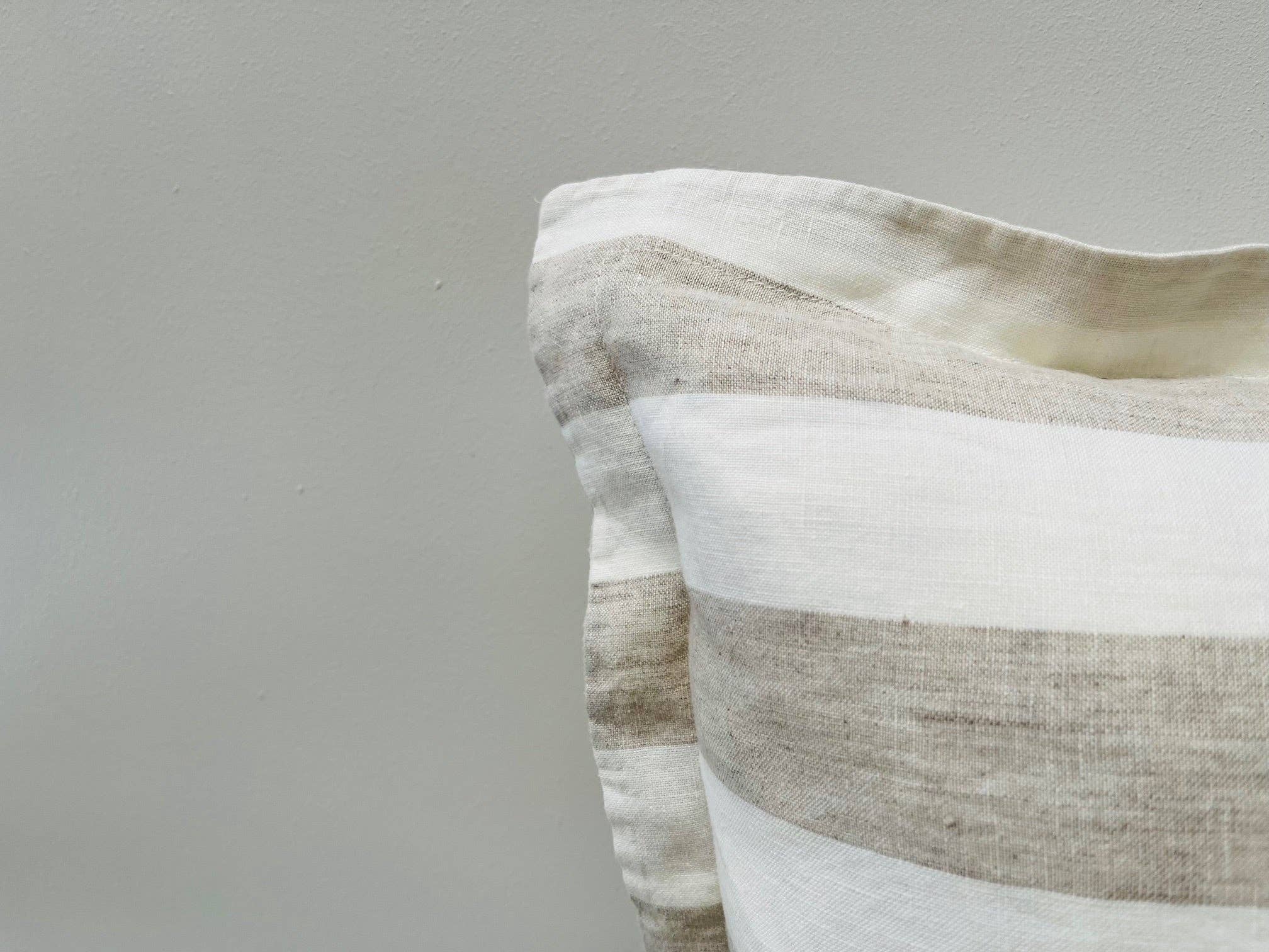 Pure French Linen Cushion Cover with Flange Detail - Natural Wide Stripe