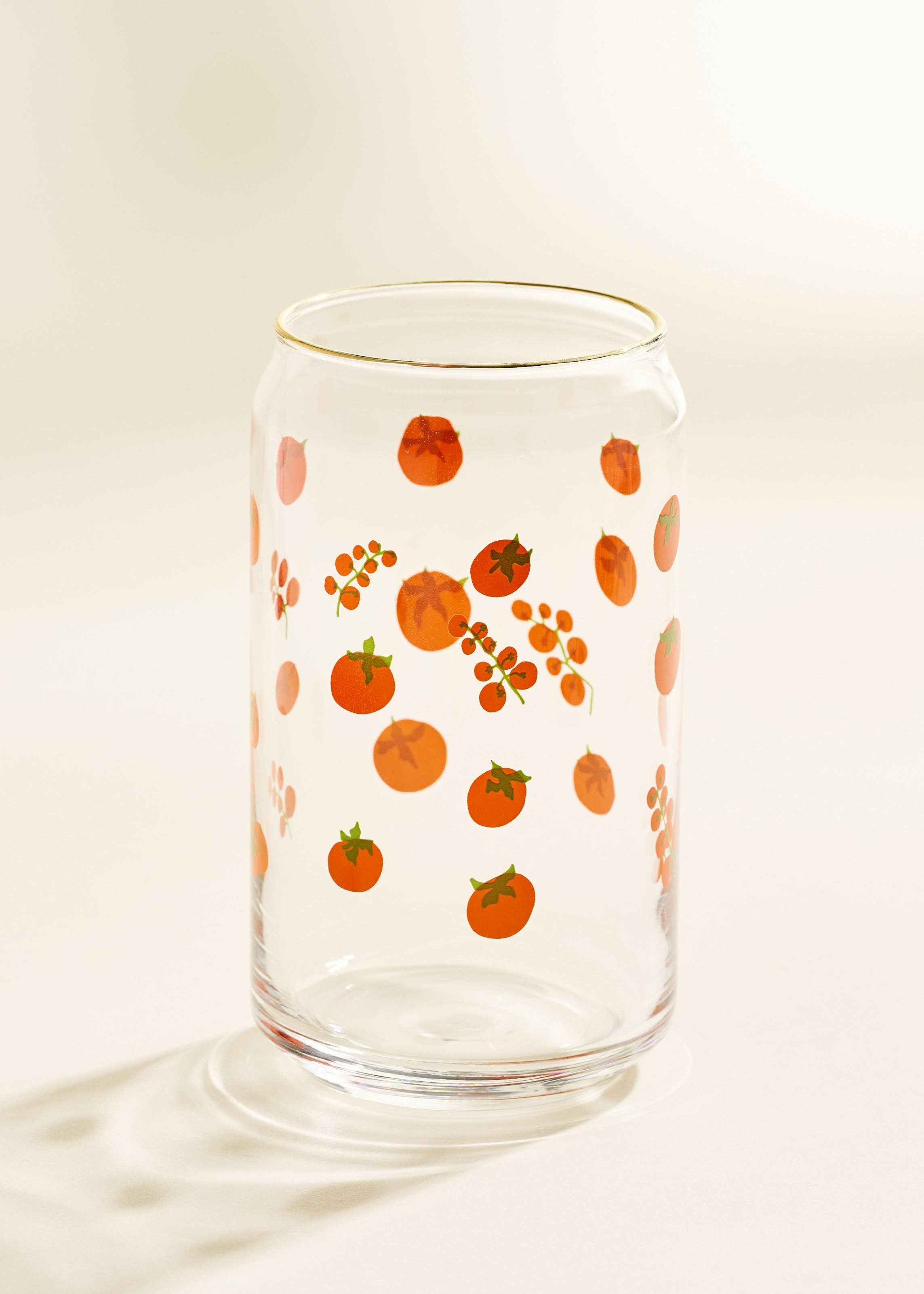 Tomato Gold Rimmed Soda Can Glass