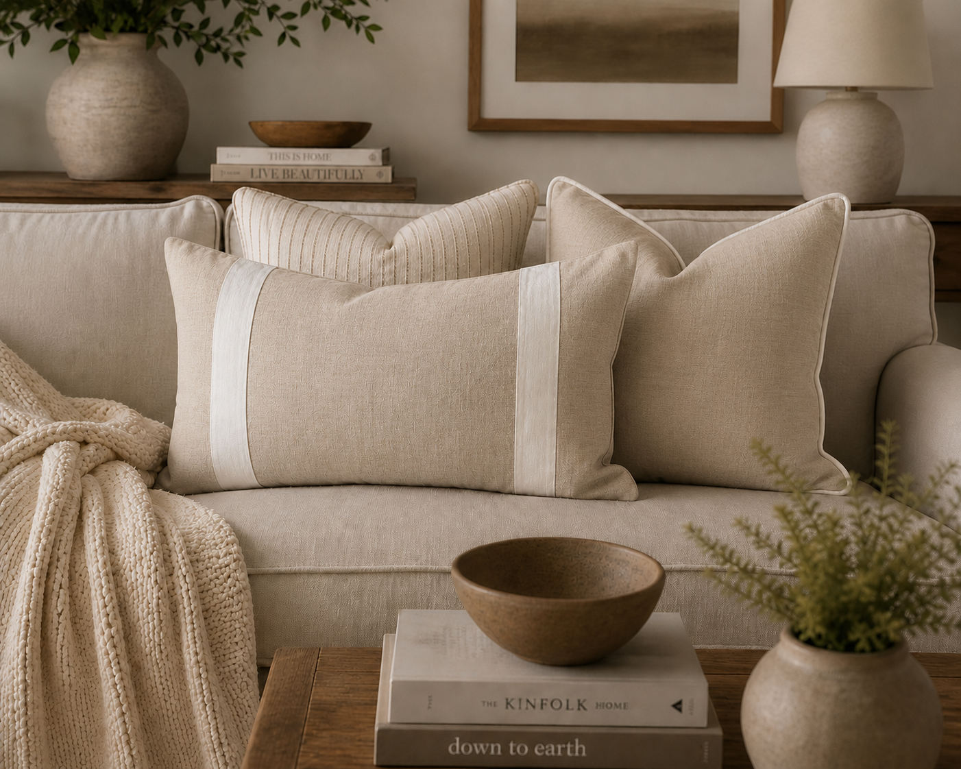 Natural & White Pure Linen Lumbar Cushion Cover | 40 x 60cm