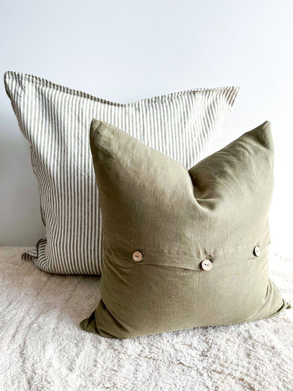 Pure French Linen Euro Cushion Cover - Olive Pinstripe - 2 for $70