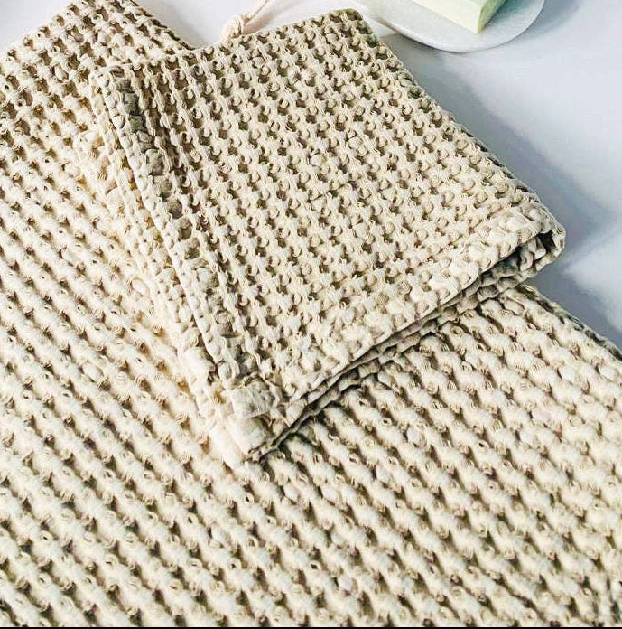 100% Organic Cotton Rustic Waffle Tea/Hand Towel - Natural (DUE MARCH)