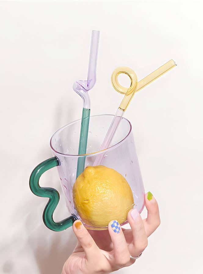 Pink Glass Mug – Wavy Red Handle 450ml