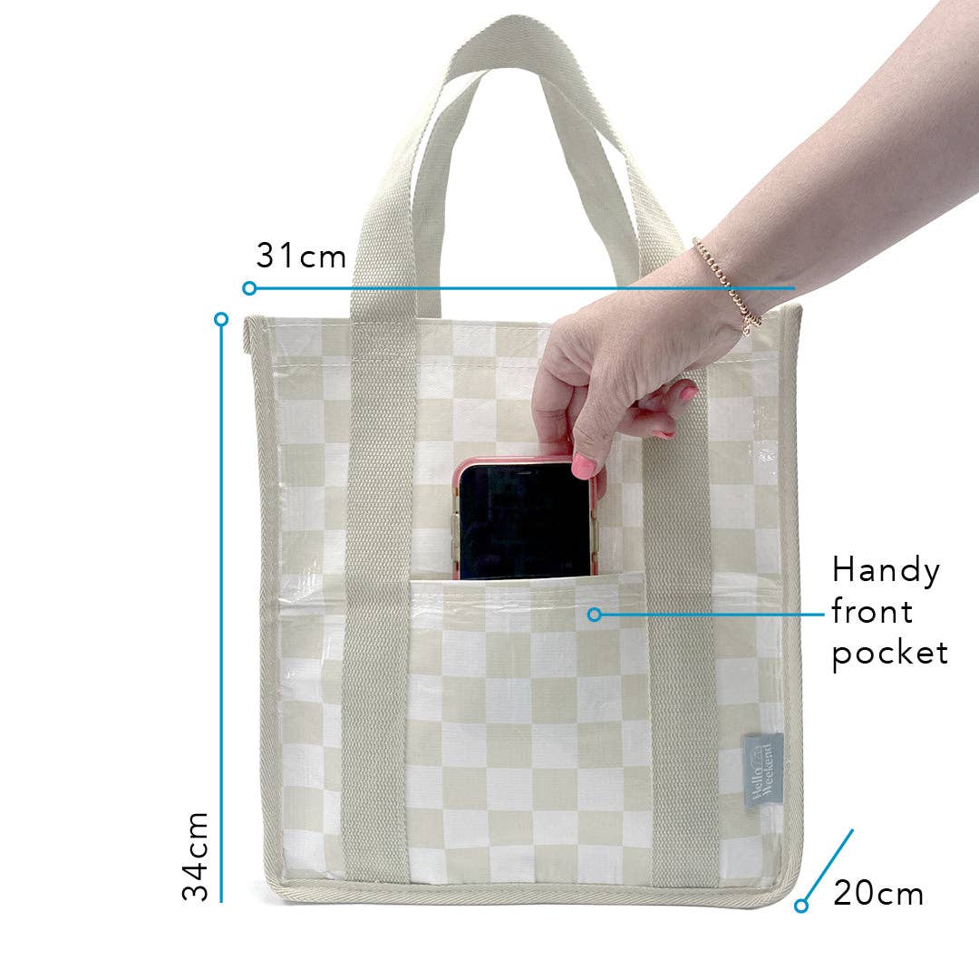 Neutral Checkerboard - Daily Market Tote Bag with Pocket