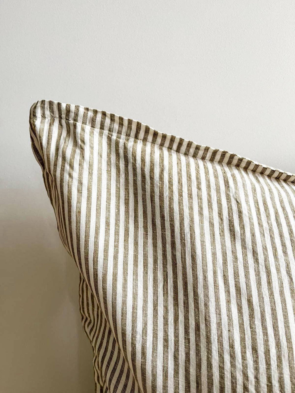 Pure French Linen Euro Cushion Cover - Olive Pinstripe - 2 for $70