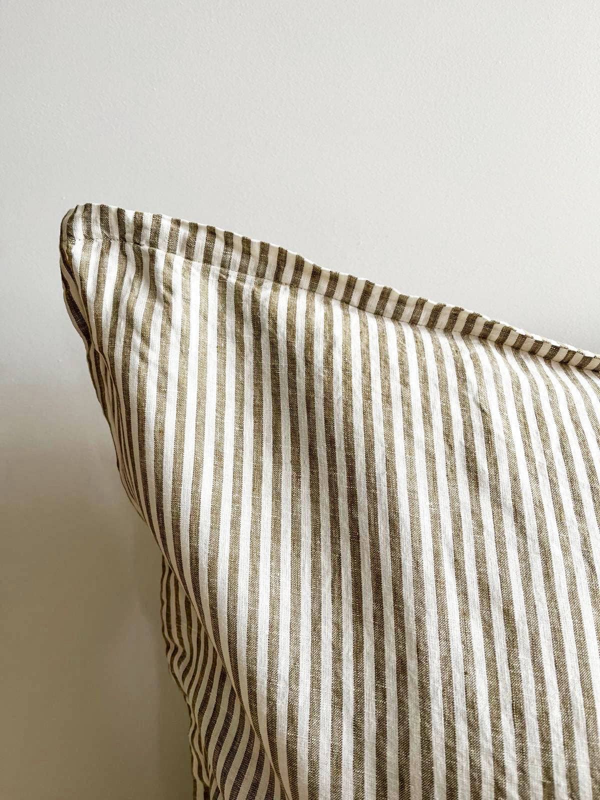 Pure French Linen Euro Cushion Cover - Olive Pinstripe - 2 for $70