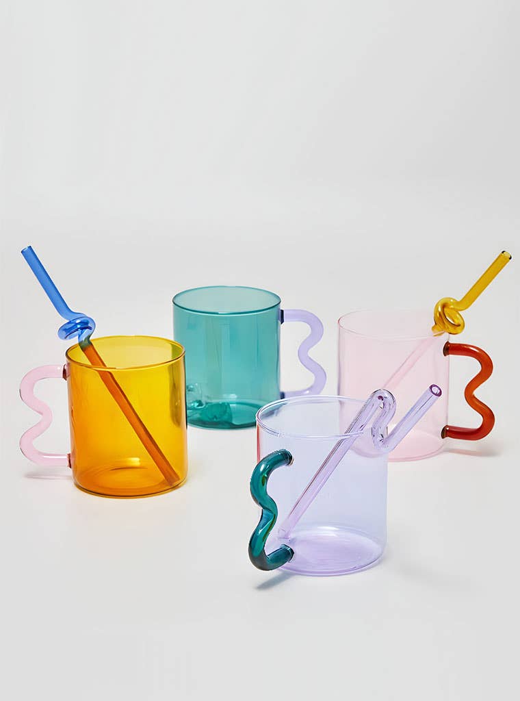 Pink Glass Mug – Wavy Red Handle 450ml