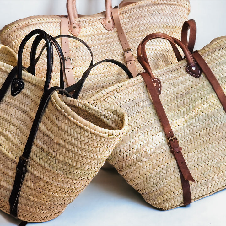 Moroccan French Market Basket Bag - Backpack with Leather