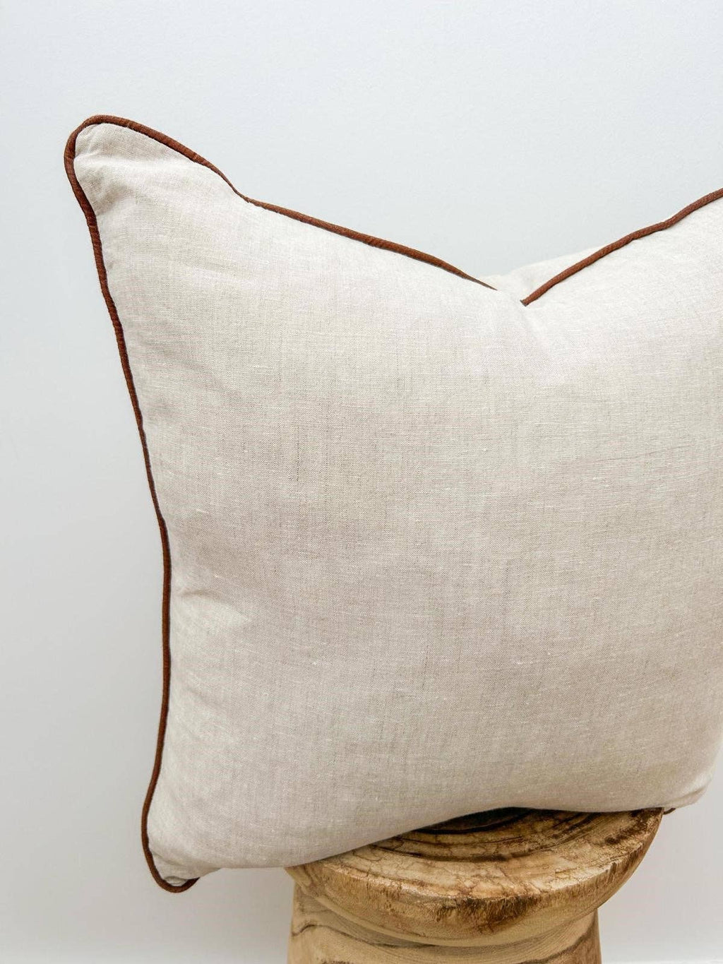 Linen Cushion Cover with Piped Edge - Natural with Coffee Pi